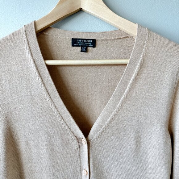 Lord & Taylor 100% Extra fine merino wool cardigan XXS tan beige - Picture 4 of 15
